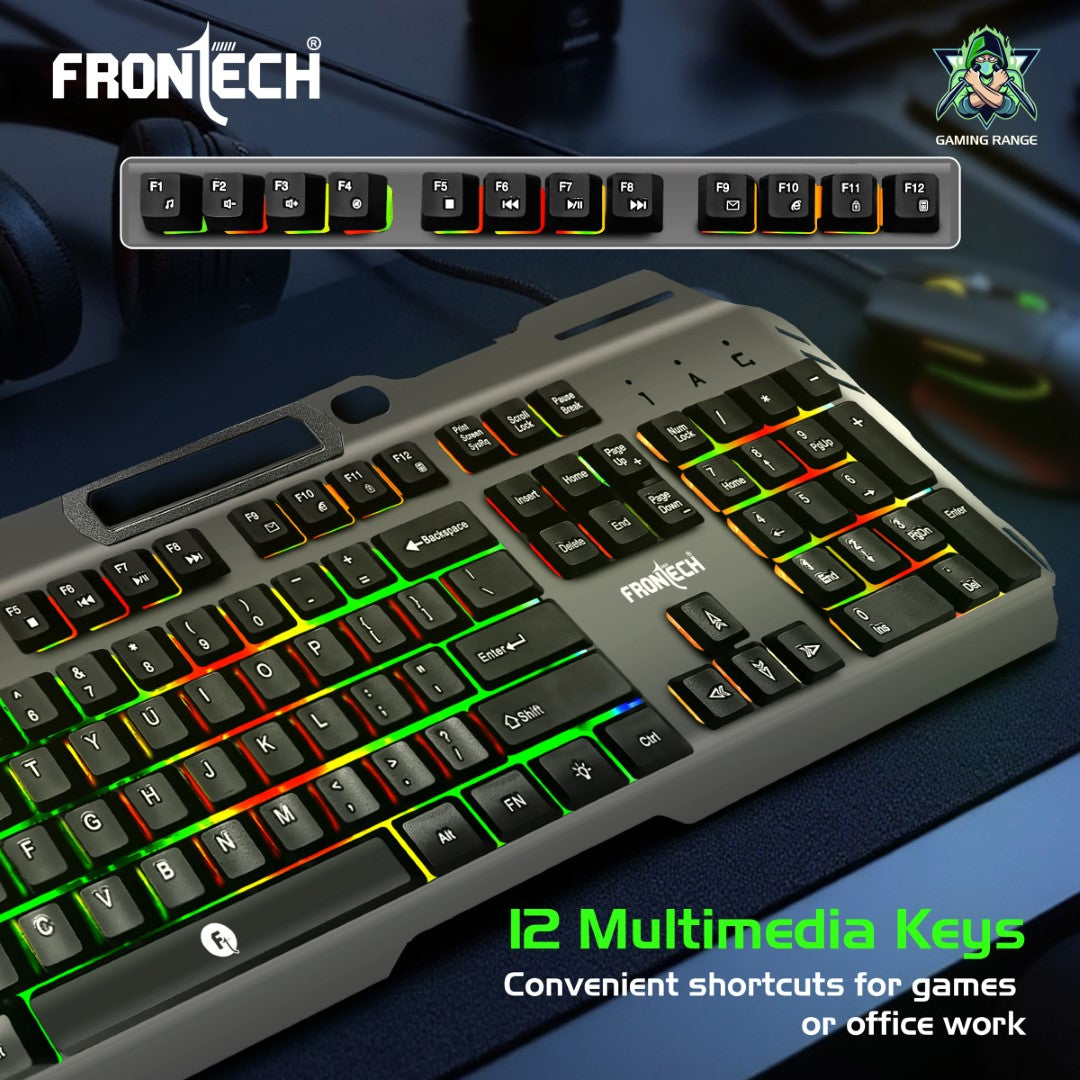 Frontech Wired Gaming Keyboard | 104 Keys | Rainbow Backlight | USB Plug & Play (KB-0049) Frontech Wired Gaming Keyboard | 104 Keys | Rainbow Backlight | USB Plug & Play (KB-0049)